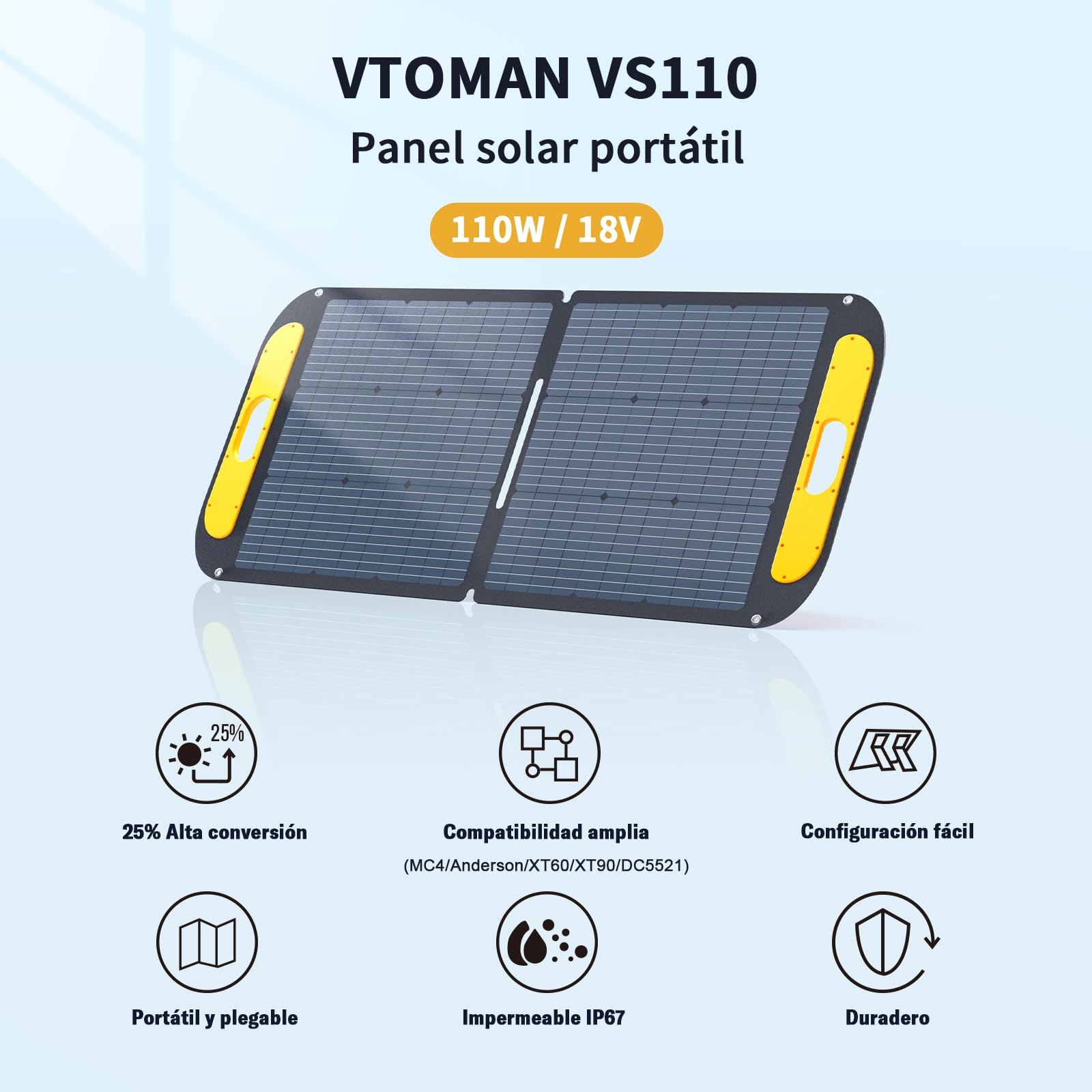 VTOMAN VS110 Panel Solar Portátil 110W 18V, 25% Eficiencia