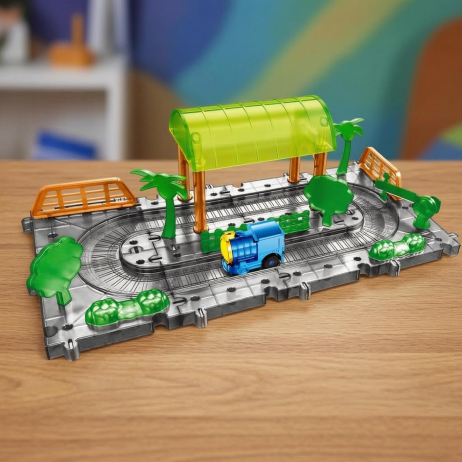 Set Ferroviario con Paesaggio e Binari Componibili Creativo Trenino Elettrico da Plastica Educativo Giochi Famigliare, Area Studio