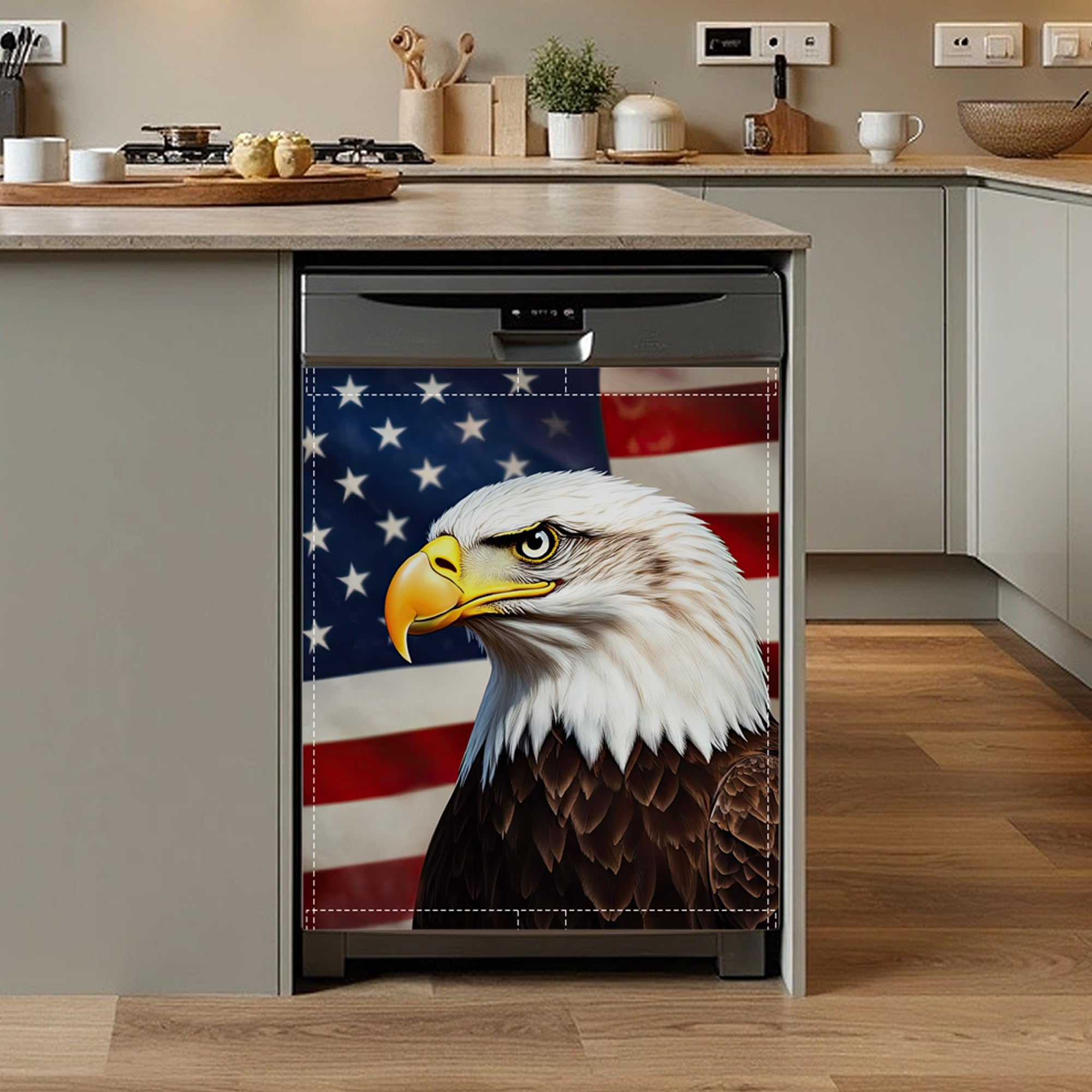 American Eagle Dishwasher Magnet Cover,Front Dishwasher Cover Decoration Reusable Decorative Magnetic Cover for Home Kitcen Appliance 23x26 Inch