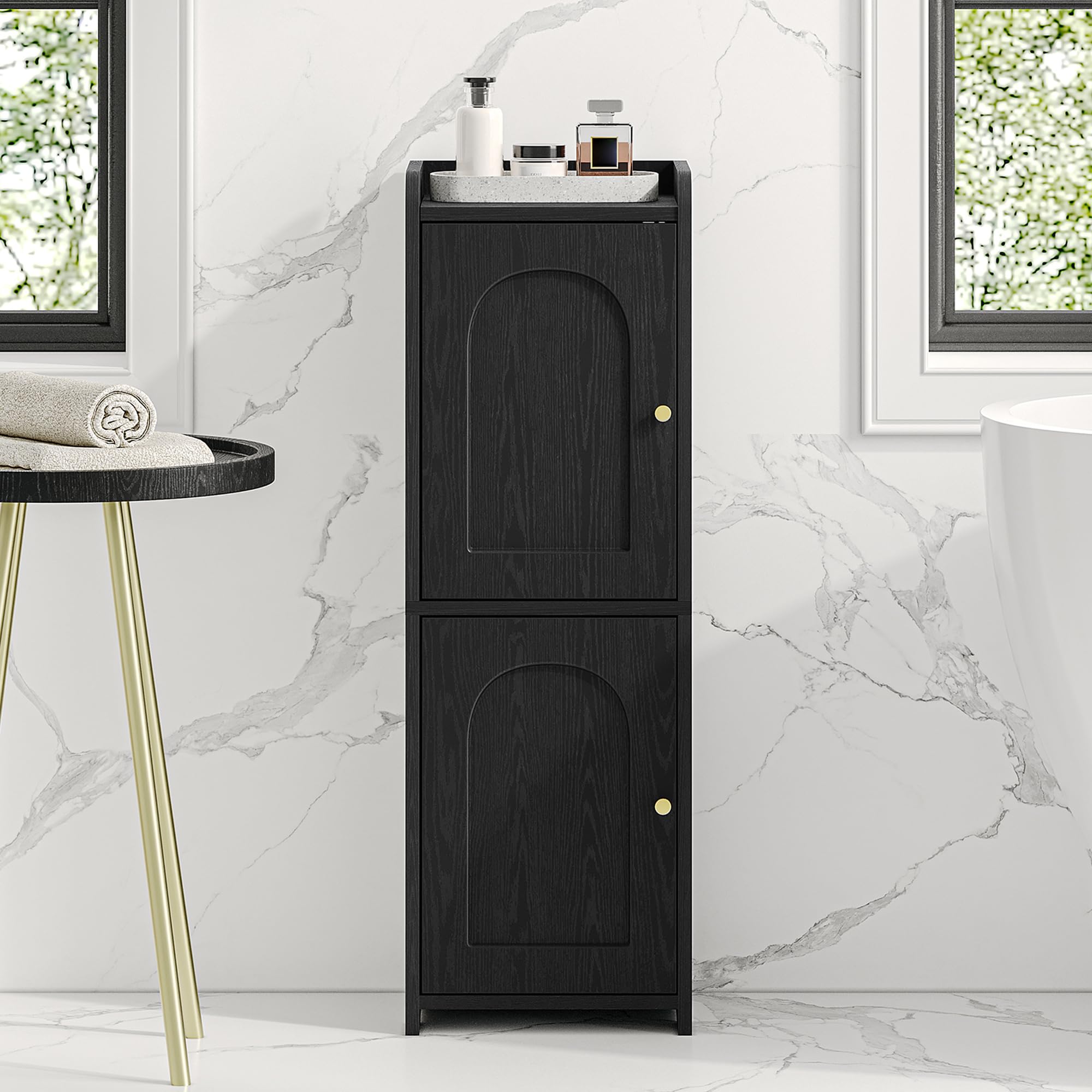 Bathroom Storage Cabinet, Corner Floor Cabinet with 2 Doors and Adjustable Shelf, Narrow Toilet Paper Cabinets, Bathroom Organizer for Small Spaces, Black BC19904XThe Forest Stewardship Council