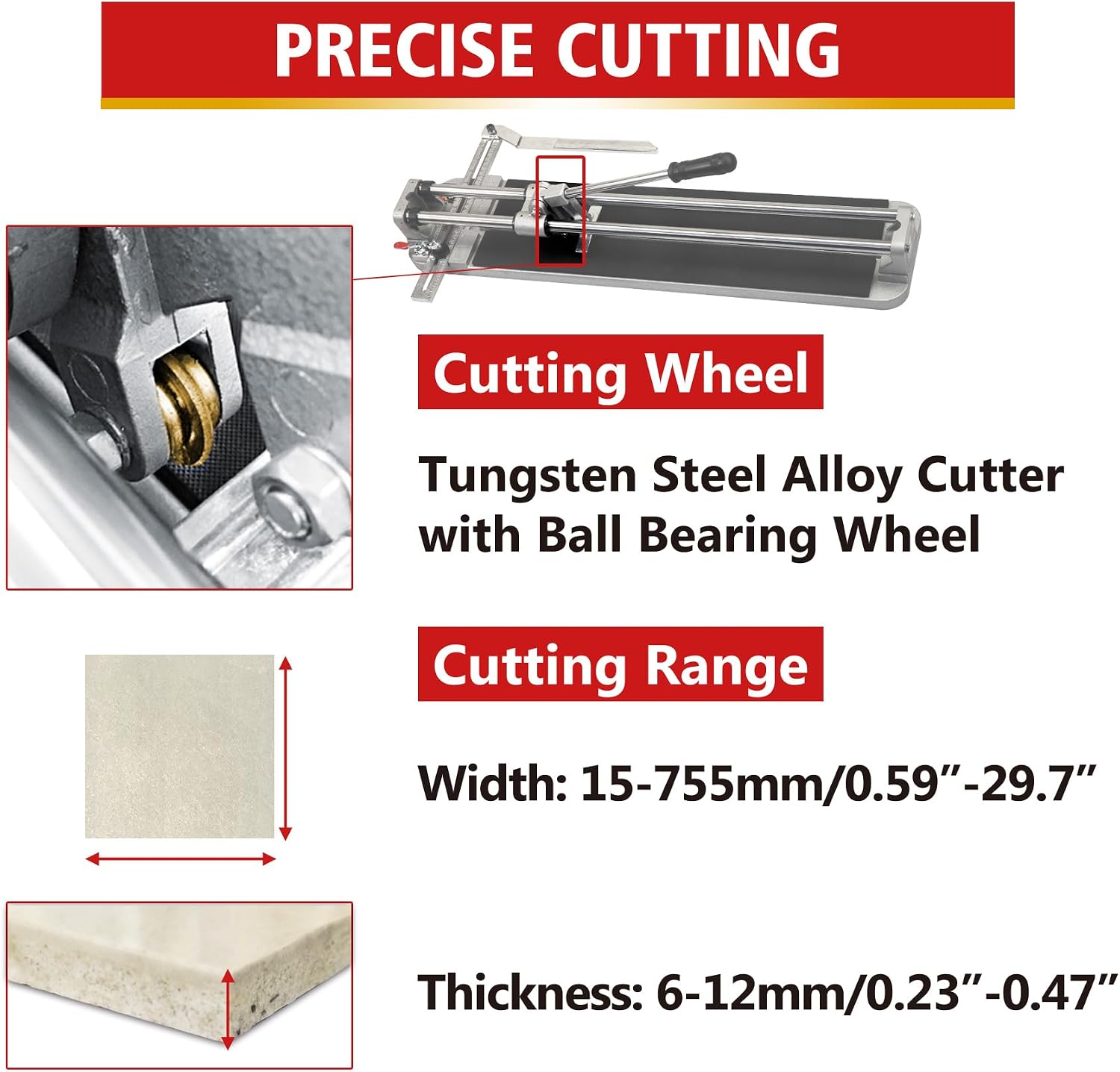 Professional Tile Cutter - 29" (755mm),Taiwan's Top 1 Pro Tile Cutter Brand,Strong Base, Precision Tungsten Carbide Cutting Wheel - Ideal for Porcelain Tiles in Precision Cutting Industry"
