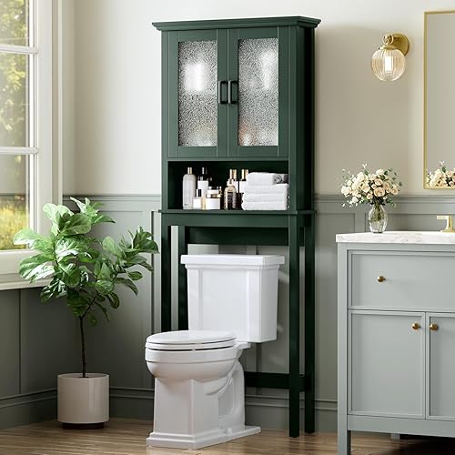 Miniatura 13 de Armario de Almacenamiento Sobre el Inodoro, Organizador de Baño Sobre el Inodoro con Puertas de Vidrio y Estante Ajustable, Marco Reforzado Armario