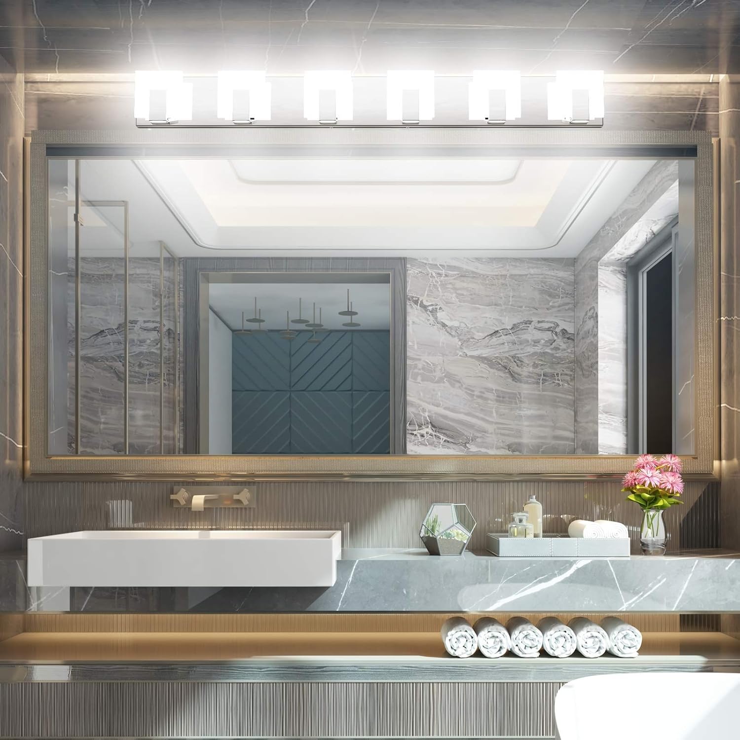 Aipsun Modern LED Vanity Light for Bathroom Frosted White Acrylic Up and Down Bathroom Wall Light Fixtures Over Mirror