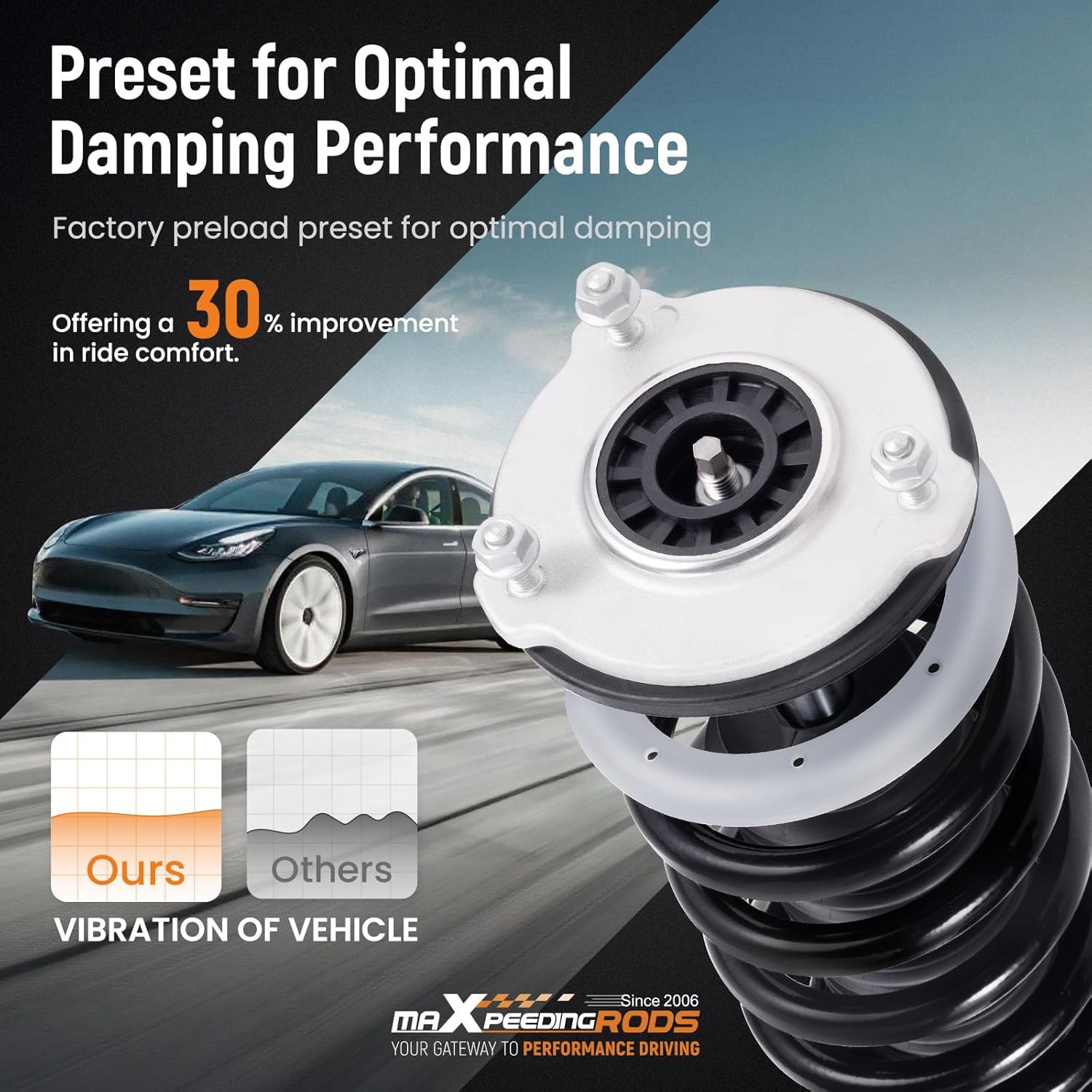 maXpeedingrods Coilover for Tesla model 3 2017+ AWD, Preset Damping Shock Absorber Struts, Quick Installation Coilovers Suspension Kit, Black