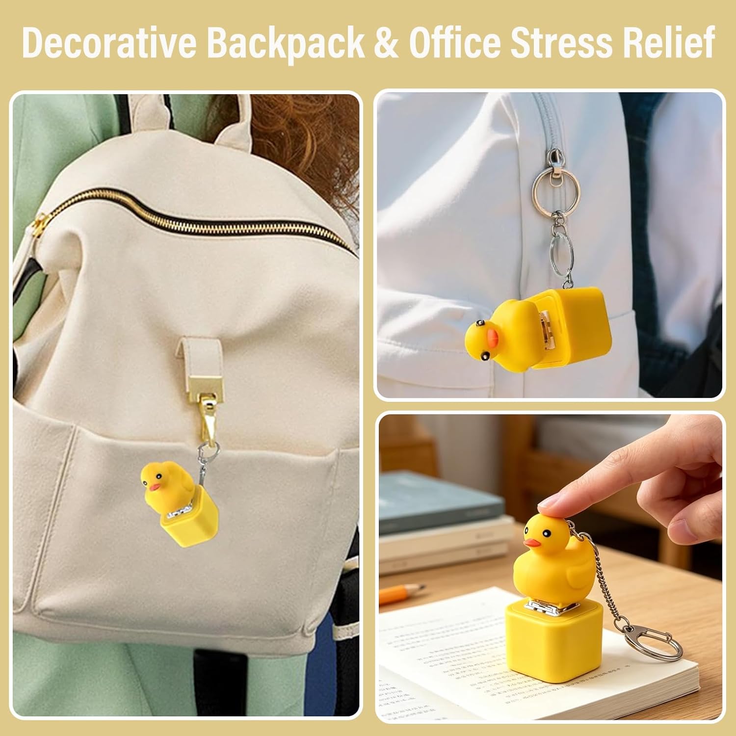 Duck Fidget Keychain Clicker Toy, Duck Quacking Keychain Adult Anxiety Relief Toy with Colorful Light & Sound, Fun Adults Keyboard Clicker for Stress Relief & Quiet Play & Entertainment