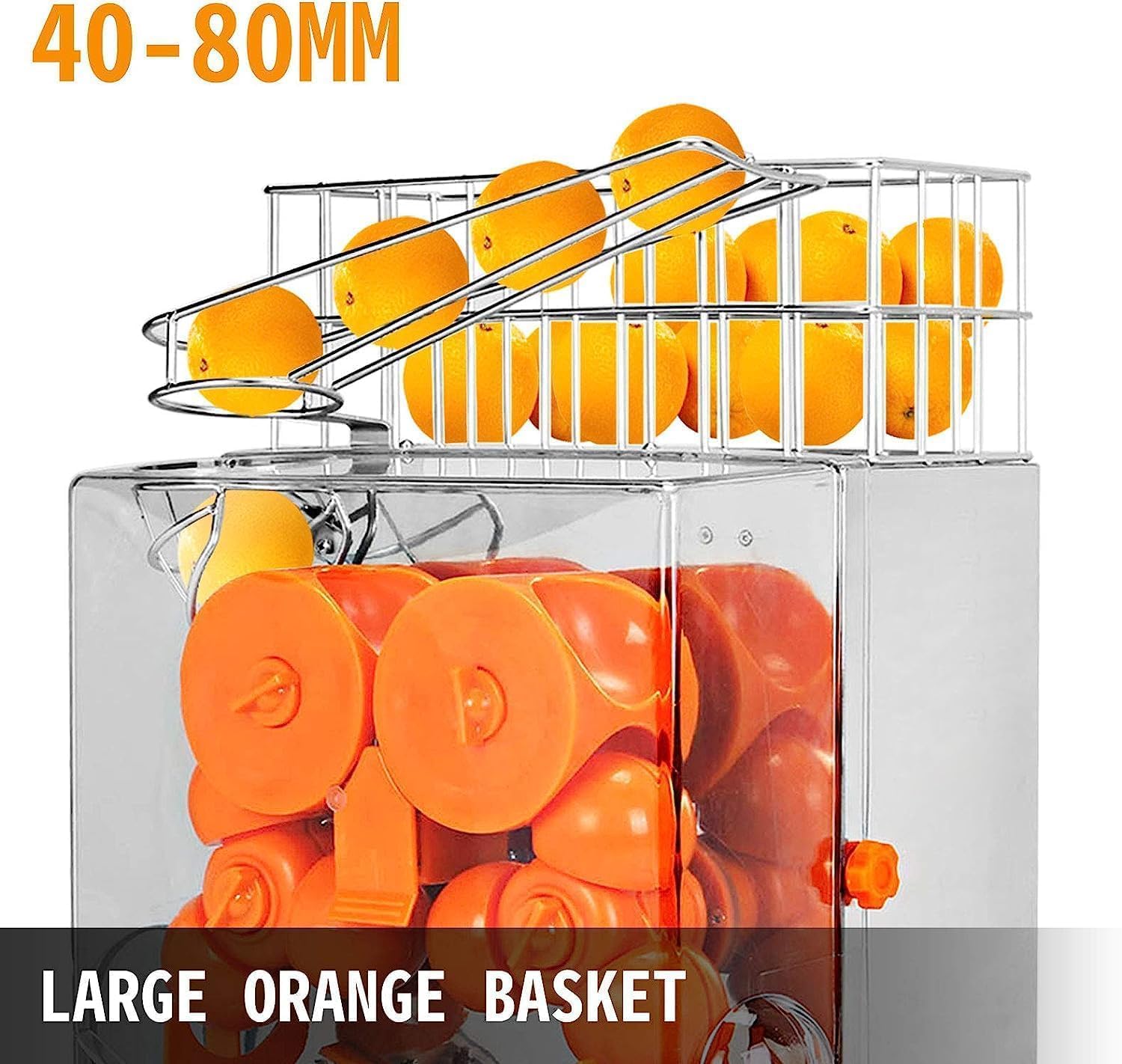 Commercial Orange Juice Machine, Commercial Juicer Machine with Pull-Out Filter Box Orange Juicer 22-30 Oranges Per Minute, 110V, 120W Orange Squeezer with Acrylic Cover (E2x)