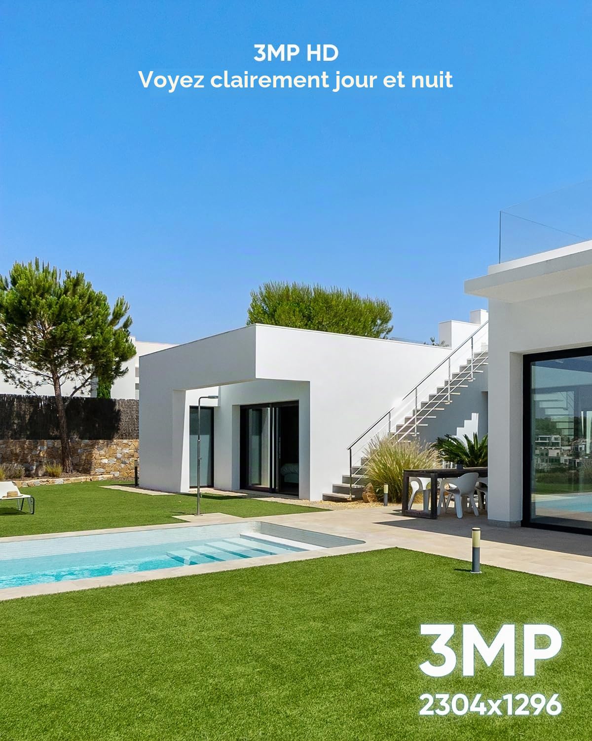 SANNCE Système de Caméras de Surveillance 8CH POE CCTV, Enregistreur Vidéo Réseau 5MP POE 8 Canaux avec 4 Caméras de Sécurité Extérieures IP 3MP pour la Maison et Disque Dur 1 To pour l'Enregistrement