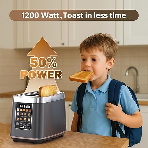 Miniatura 5 de Mecity Tostadora de 2 rebanadas con pantalla táctil y elevación automática, tostadora de acero inoxidable con 8 ajustes de pan, 5 niveles de sombra