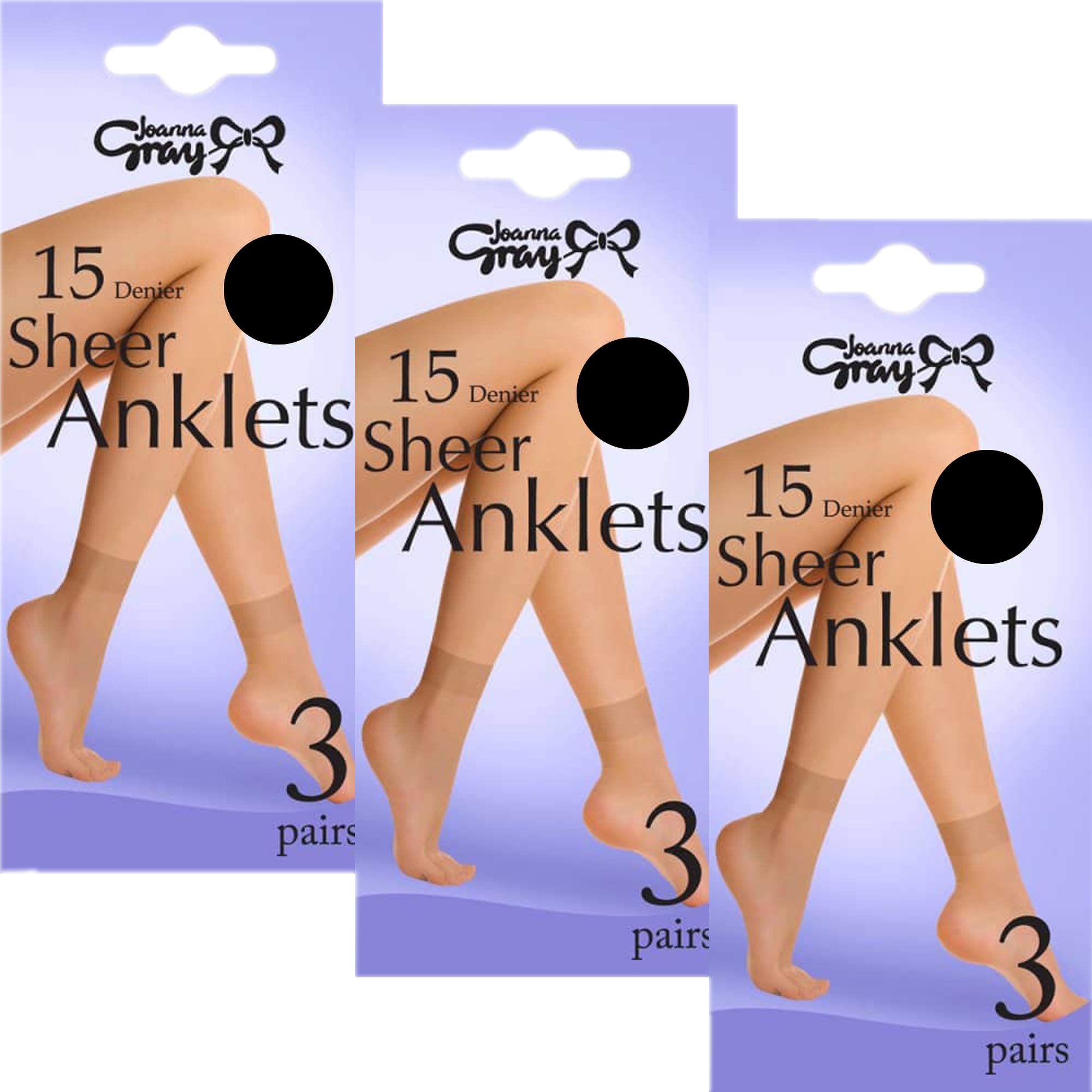 Joanna Gray Comfort Top 15 Denier Anklet Socks (9 Pair Multi Pack) (Black)
