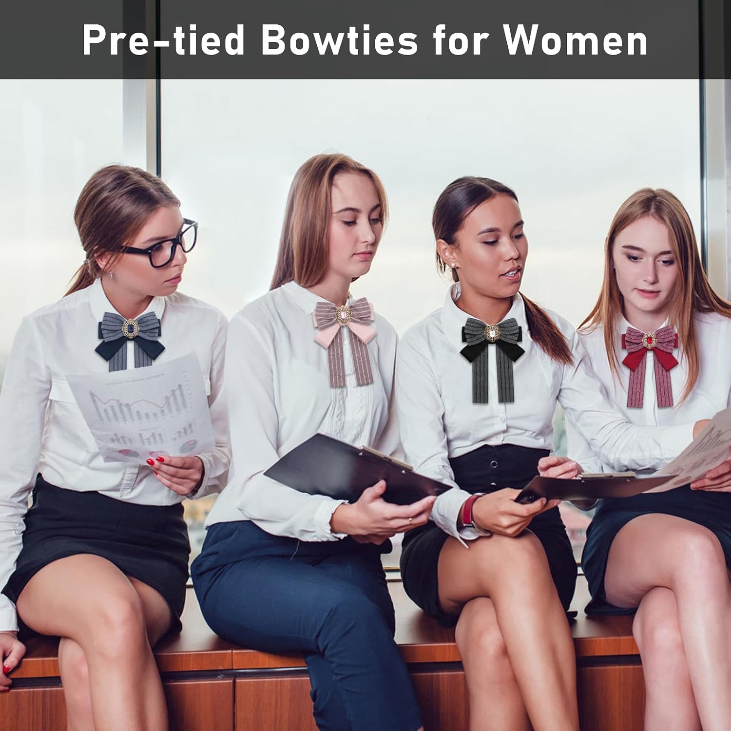Bow Tie for Women Girls Rhinestone Bow Ties, Adjustable Pre-tied Neck Tie for Wedding Party School Uniform Shirt