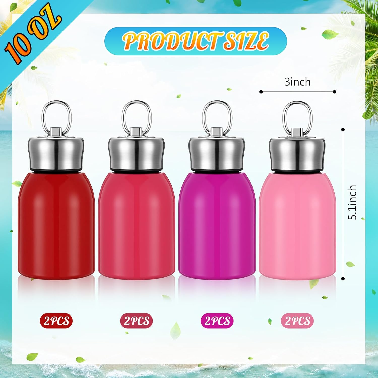 Baderke 8 Pcs Mini Water Bottles Gradient Pink Stainless Steel Bottle for Women Valentines Day Gifts Hot Cold Drink Thermal Small Vacuum Portable Water Bottles for Travel Camping Hiking - Image 2