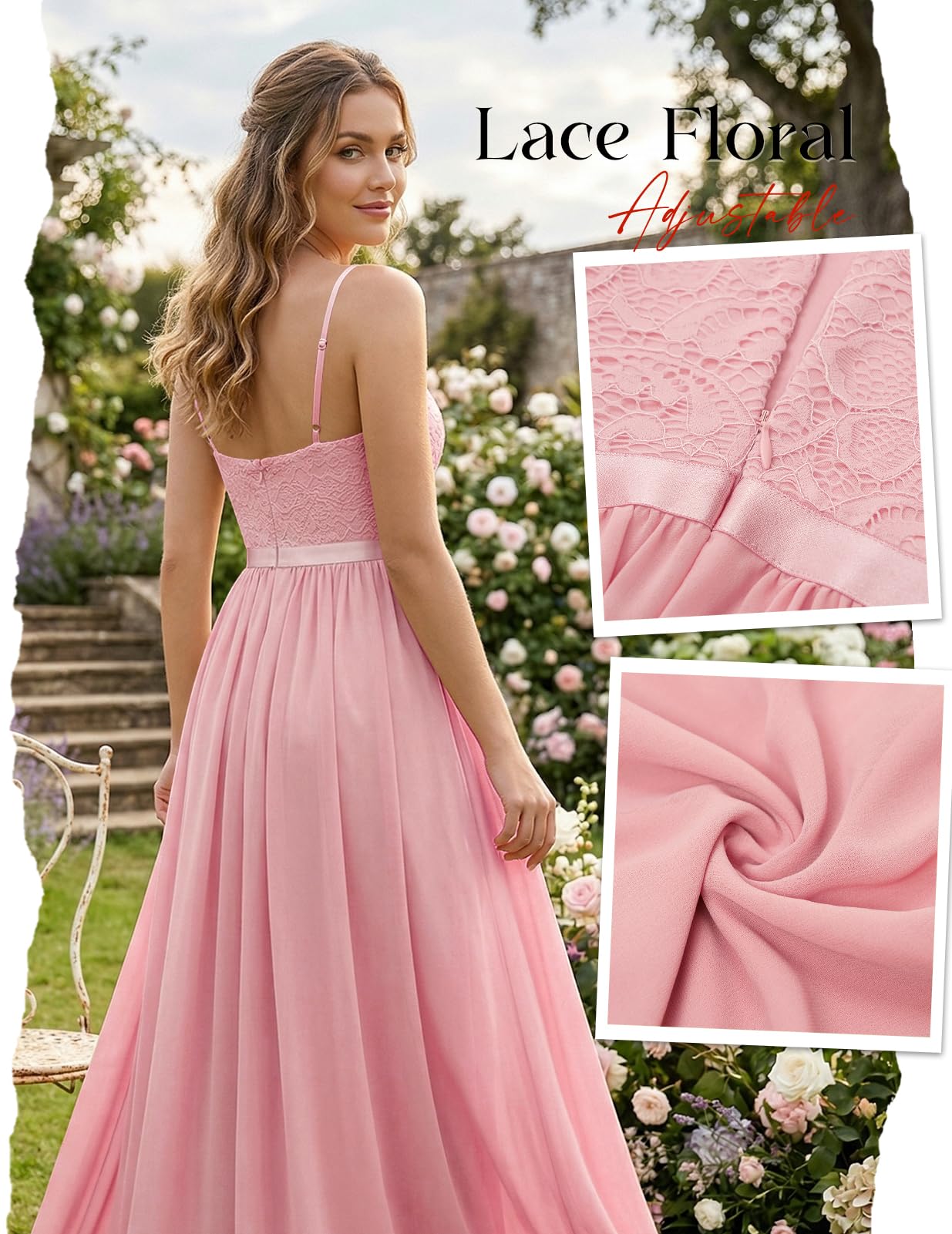 DRESSTELLS Vestido formal para mujer, largo, para dama de honor, boda, invitada, modesto, cóctel, fiesta, vestido con tirantes