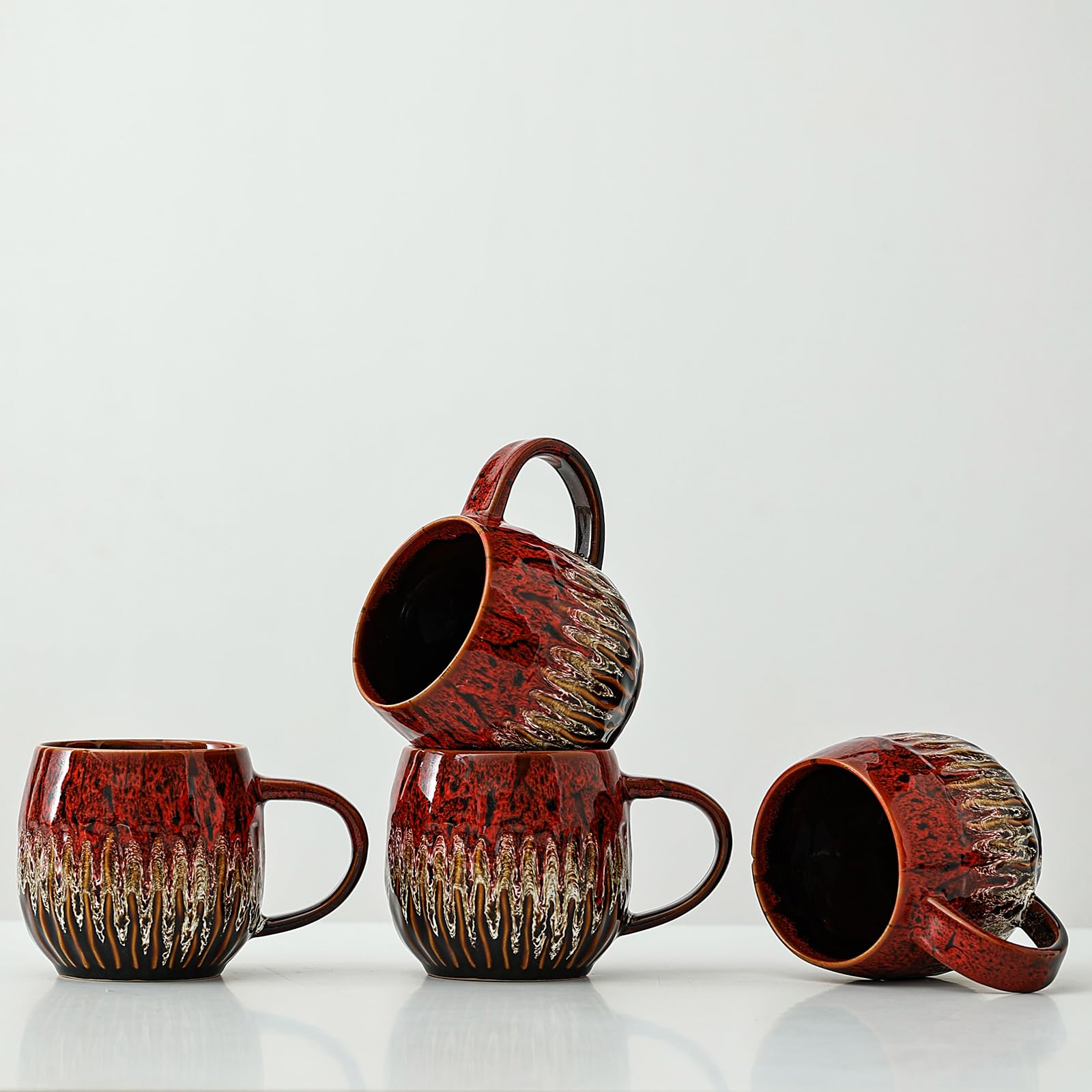 Large Ceramic Coffee Mug - 20oz Big Tea Cup, Red, Set of 4