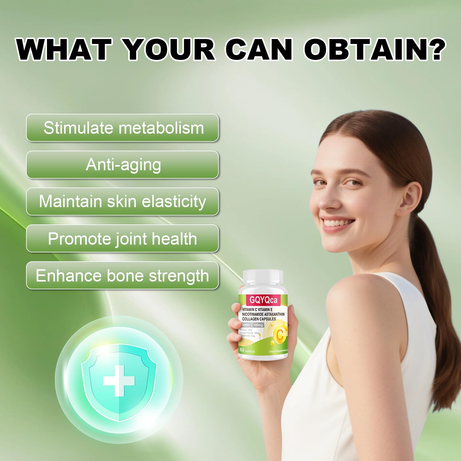 Premium Vitamin C+ E, NAD, Astaxanthin and Collagen Capsules,scientifically formulated,enhances Immunity,removes Free radicals, maintains Healthy Anti-Aging, Gluten-Free, 60 Capsules