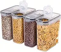 House Organizer Kit 4 Potes Herméticos com Travas para Cereais, Grãos, Ração, Multiuso, Capacidade 2500ml por Pote