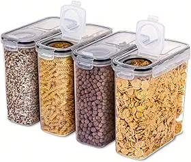 House Organizer Kit 4 Potes Herméticos com Travas para Cereais, Grãos, Ração, Multiuso, Capacidade 2500ml por Pote