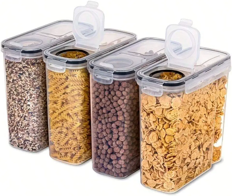 House Organizer Kit 4 Potes Herméticos com Travas para Cereais, Grãos, Ração, Multiuso, Capacidade 2500ml por Pote