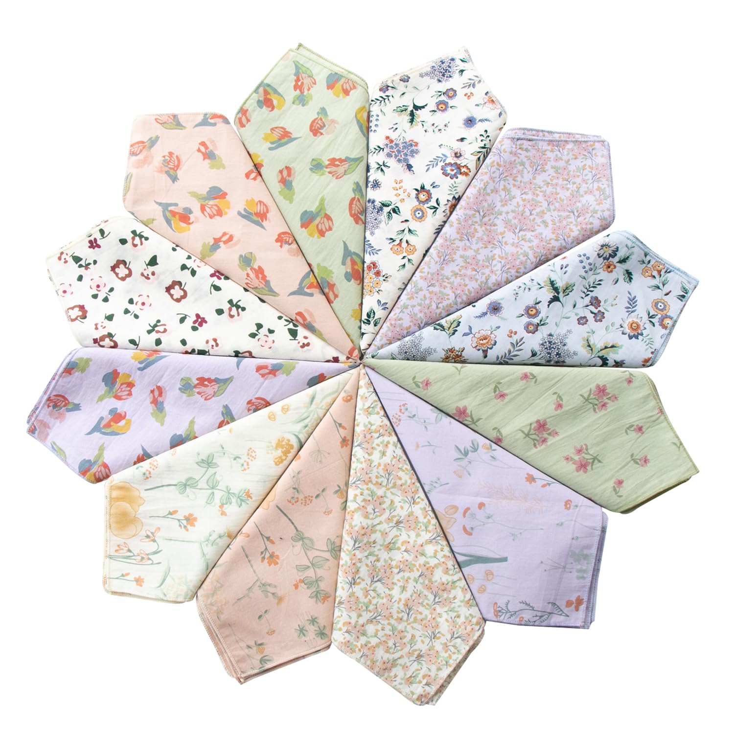 Cocousm Women's Zw-Assort Vintage Floral Handkerchiefs Fabric Cotton Hankies, 10Pcs