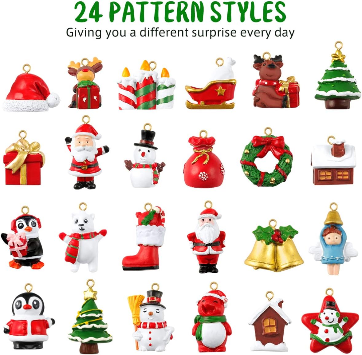 Countdown to Christmas Advent Calendar with 24Pcs Christmas Tree Hanging Ornaments for Xmas Tree Holiday Decor