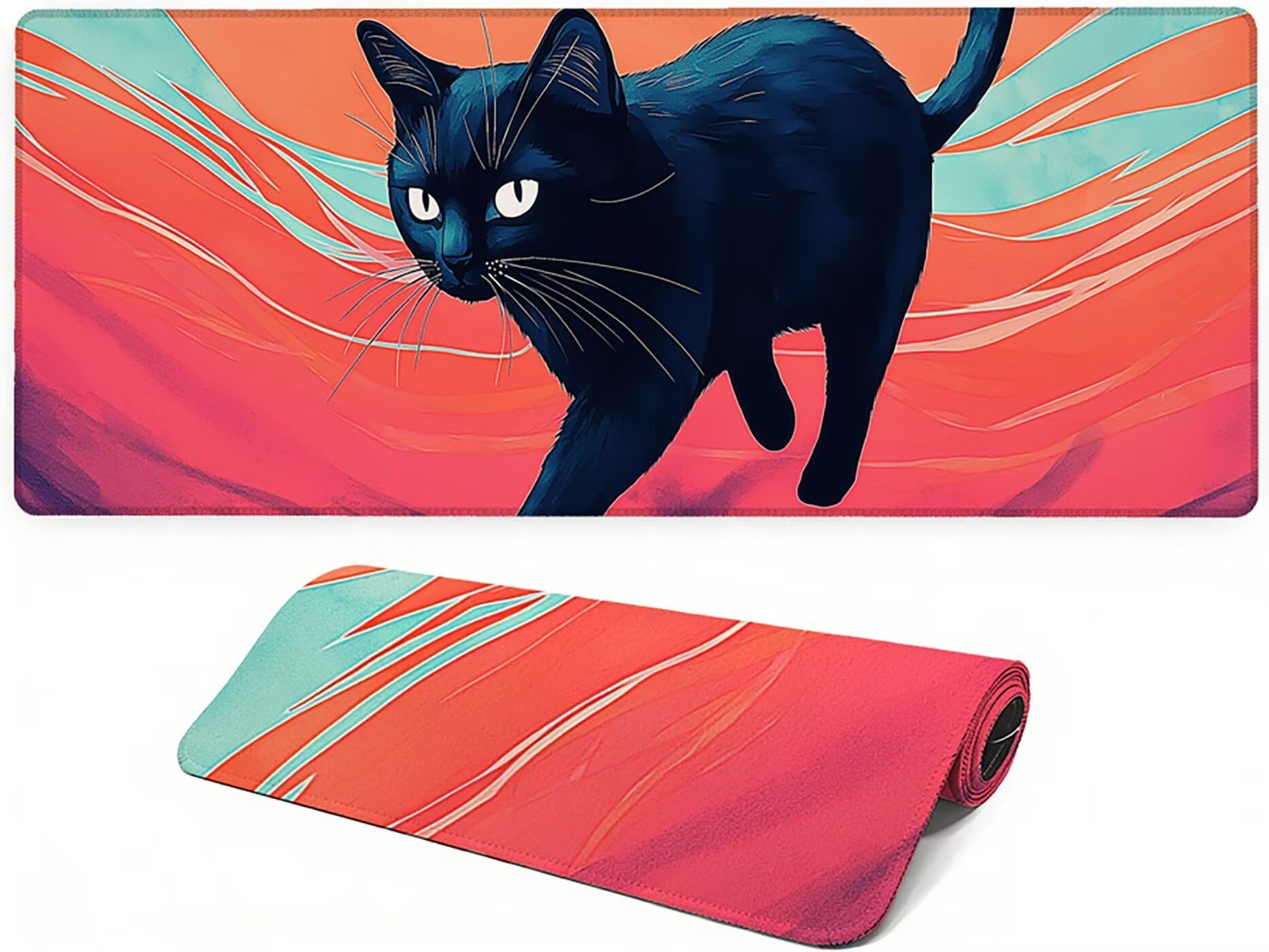 Lpfieonn Katze Schreibtischunterlage XXL, Rot Schreibtischunterlagen Großes, Gaming Mousepad XXL mit ernähter Rand und Rutschfeste Gummibasis, Wasserdicht Desk Mat für PC/Laptop/Mausa 120x60cm PF-3518