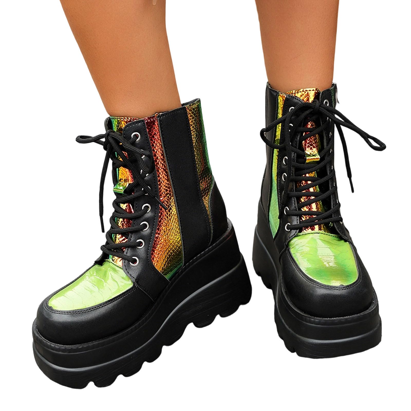 Generico Stivaletti Donna Plateau Tacco Grosso con Cerniera Laterale Comodi da Indossare Colori Moderni Suola Antiscivolo Design Elegante per Ogni Occasione