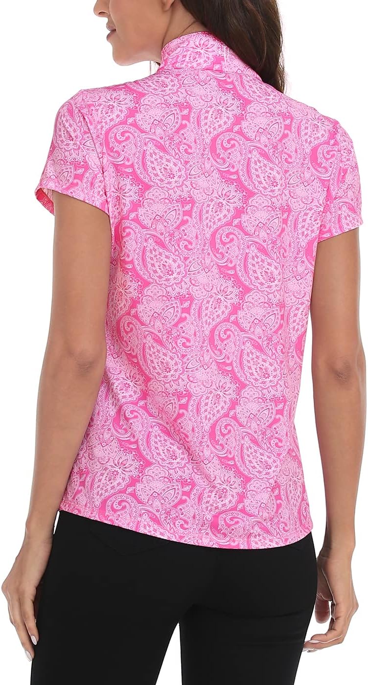 LRD Women's Golf Polo Shirt Short Sleeve Quarter Zip Mock Neck Tennis Shirt UPF 30 Sun Protection Quick Dry Performance Top - Image 6