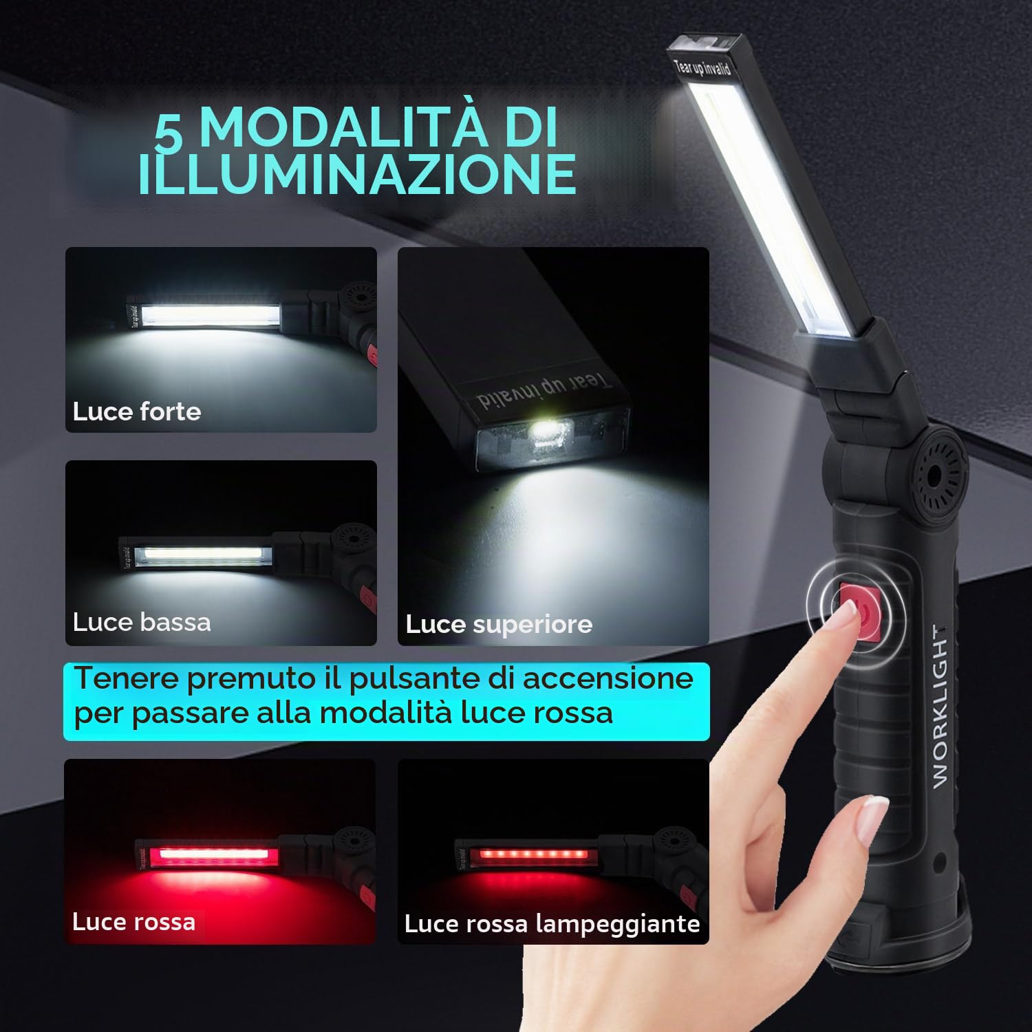 2 Pezzi Torcia Magnetica Ricaricabile,Usb Cob Lampade Di Ispezione,Portatile Con Gancio Appeso, Torcia 5 Modalità Lanterne Per Campeggio Esterna Autofficina Lampada,Riparazione Auto Emergenza