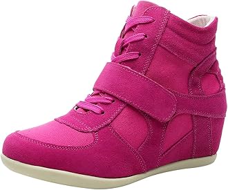 rismart Women's Wedge Heel Elegant Hook&Loop Comfortable Suede&Fabric Sneakers Trainers Shoes 8522(Fuchsia,UK5.5)