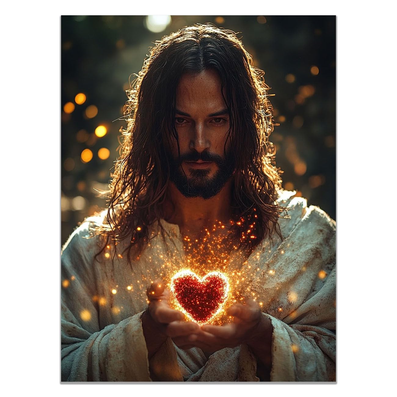 QUSAAOU Jesus Canvas Wall Art Jesus with Animals Picture Prints God Posters Catholic Artwork for Spiritual Room Bedroom Home Decor(beige)-80x120cm Unframed