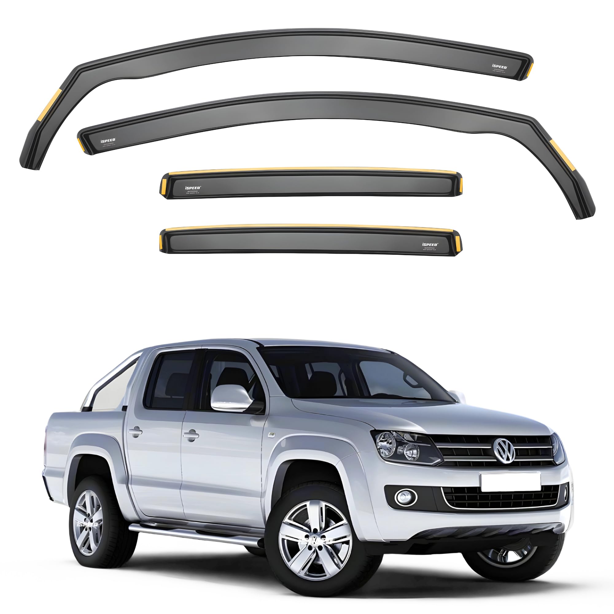 iSpeed Wind Deflectors For Volkswagen VW Amarok 2009-2021 4 Door Double Cab 4pc Set - Keep Your Car Ventilated in Rain - Reduce Wind Turbulence - Tinted In-Channel