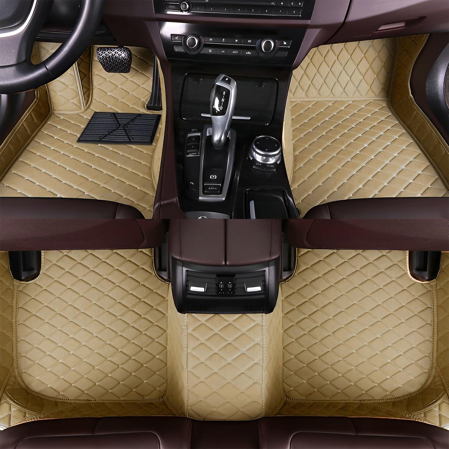 Car Floor Mats Fit for Porsche Macan 2014-2024,Waterproof Floor Mats,Full Coverage Luxury Floor Mat,Durable All-Weather Car Floor Mats.(Beige with Beige Lines)