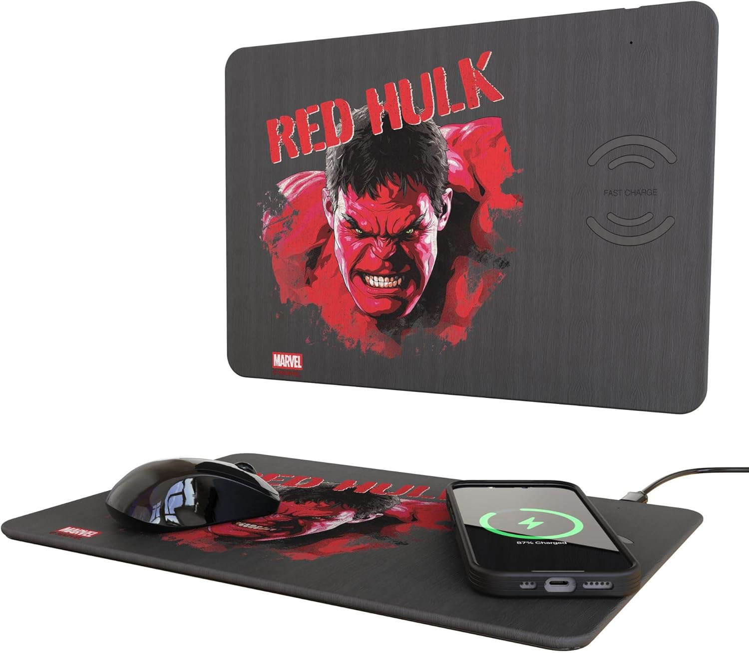 Marvel Avengers Red Hulk Badge 15-Watt Wireless Charger and Mouse Pad