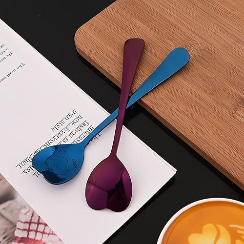 Miniatura 3 de JASHII 8pcs Shiny Blue Heart Shape Teaspoons Stainless Steel Coffee Spoon Dessert Mini Spoons, Love Spoon, Mixing Spoon Sugar Spoon Sprice Spoon,