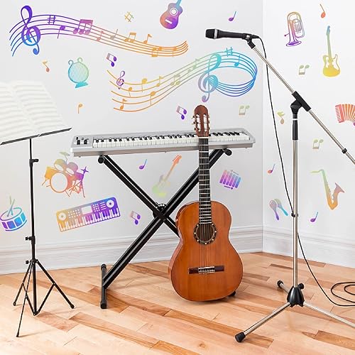 PLIGREAT 2 hojas de notas musicales coloridas calcomanías de pared  Calcomanías de pared de vinilo extraíbles para dormitorio, sala de estar,