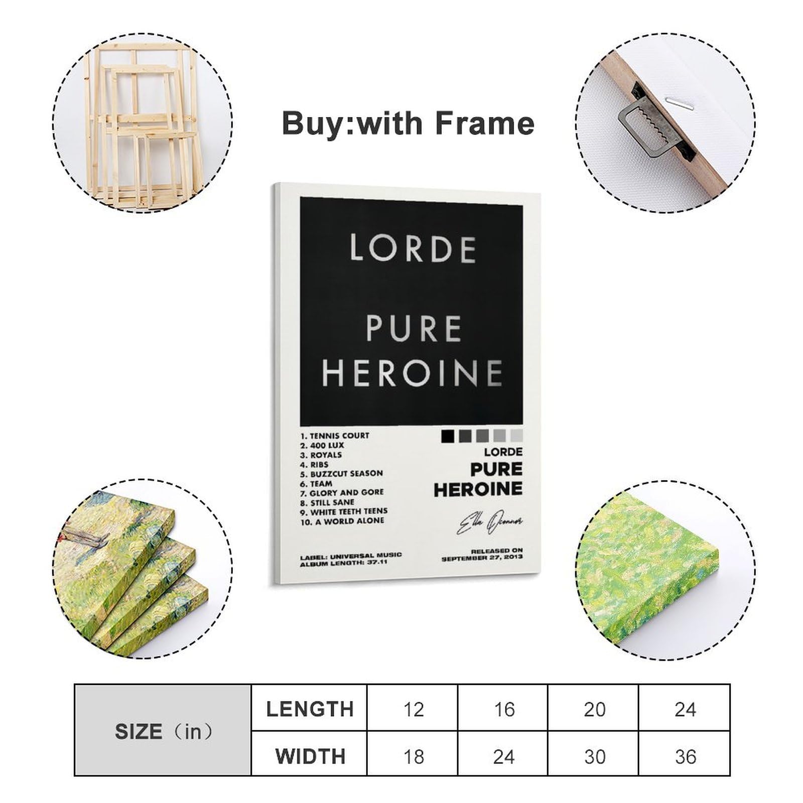 UYYRWEQRTR Lorde Posters Pure Heroine Albumposters, esthetische muurkunst decoratief schilderij, poster, decor vintage canvas voor woonkamer of slaapkamer, 30 x 45 cm, zonder frame UYYRWEQRTR Lorde Posters Pure Heroine Albumposters, esthetische muurkunst decoratief schilderij, poster, decor vintage canvas voor woonkamer of slaapkamer, 30 x 45 cm, zonder frame