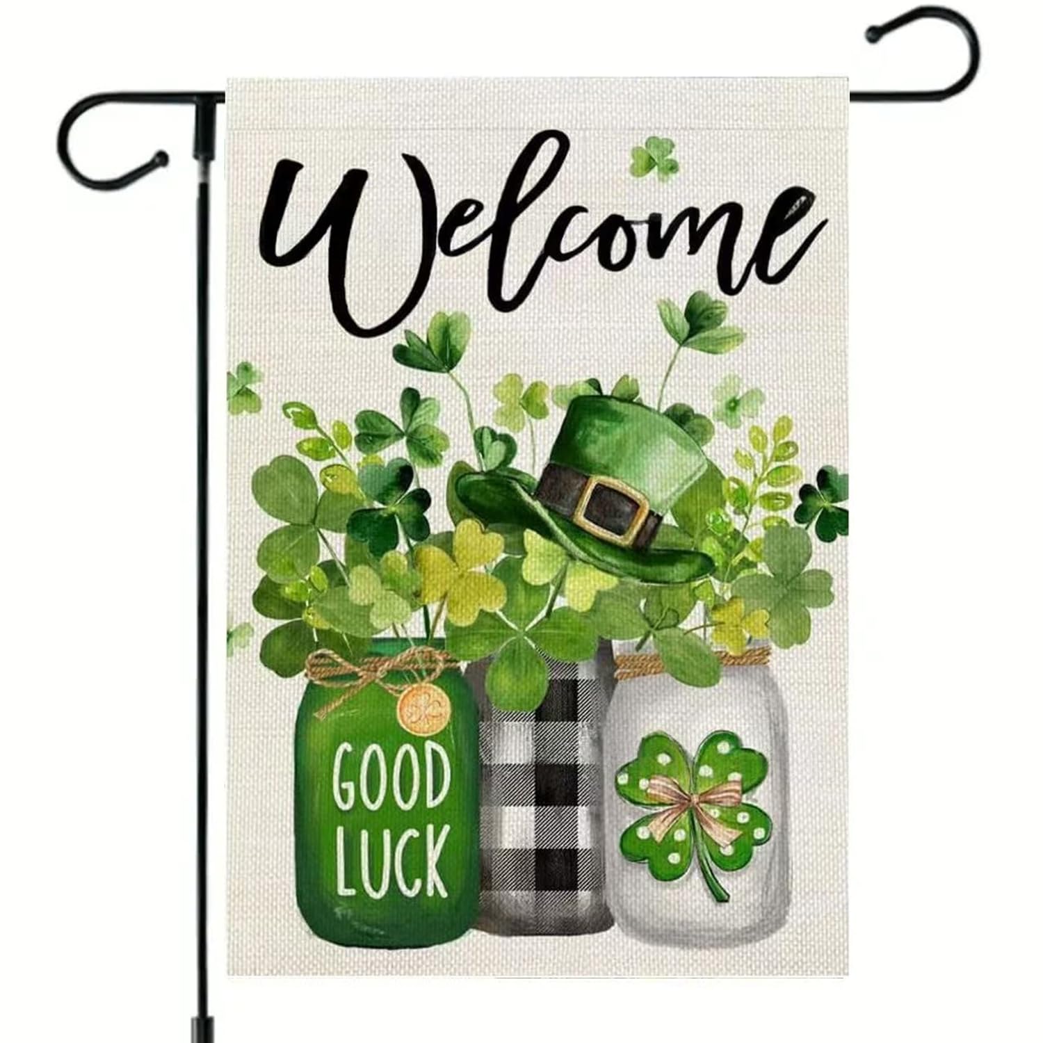 St. Patrick’s Day Shamrocks Garden Flag, 12x18 Inch Double-Sided Flag Featuring Three Jars, Shamrock Design