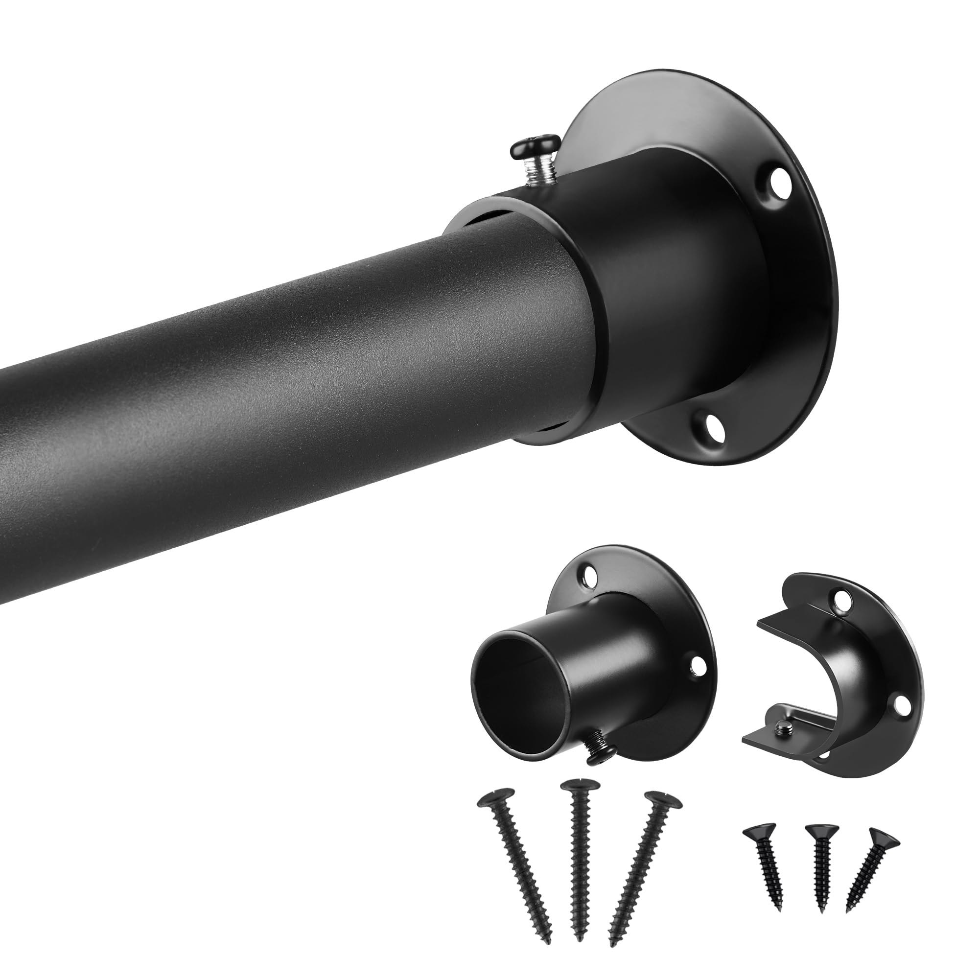 Wardrobe Rail, 32mm Extendable Clothes Rail, Wardrobe Pole Black with Screws and Brackets, Hanging Rails for Clothes Wall Mounted，74-250cm