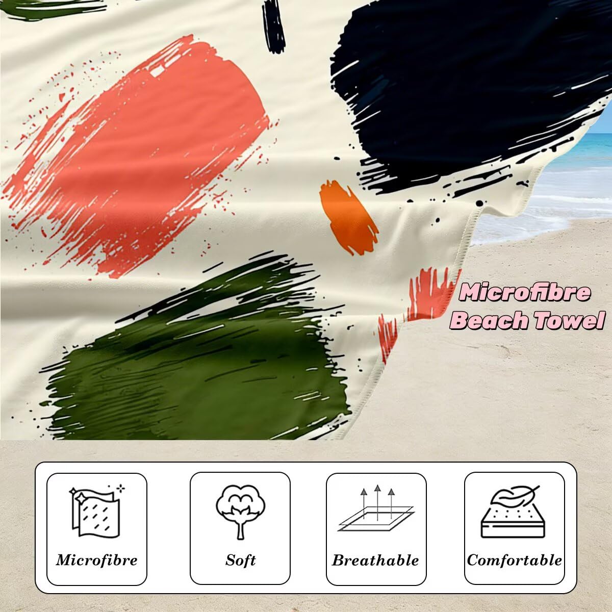 Toalla Playa 80x160 cm, Toalla Gimnasio Microfibra Secado Rapido, Juego de 2 Antiarena Toallas de Playa, Ligera Compacta Toallas Microfibra Grande para Viaje, Regalo Hombre Mujer (Pintada) -5075