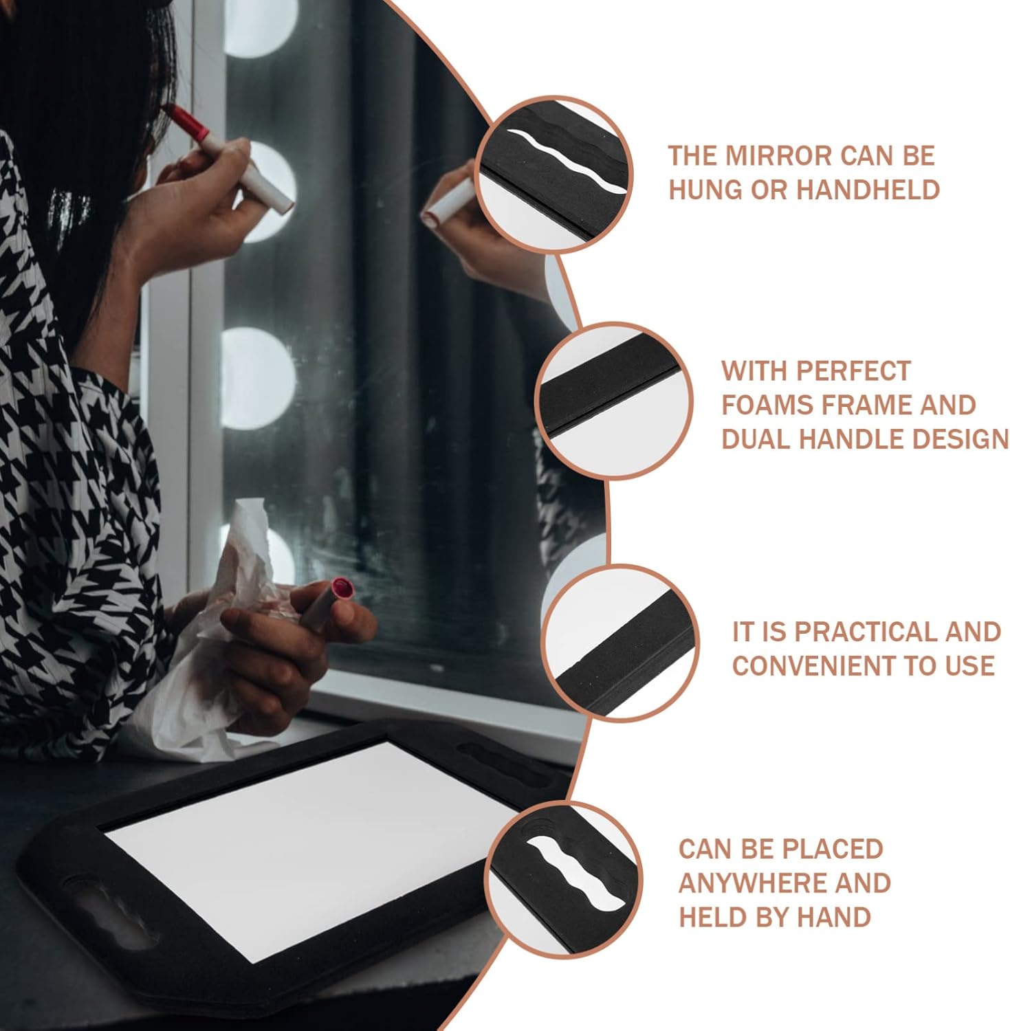 FRCOLOR Black Rectangular Hairdressing Foam Mirror Large Handheld Barber Mirror with Double Handle for Haircuts and Styling Lightweight Foam for Salons and Barbershops