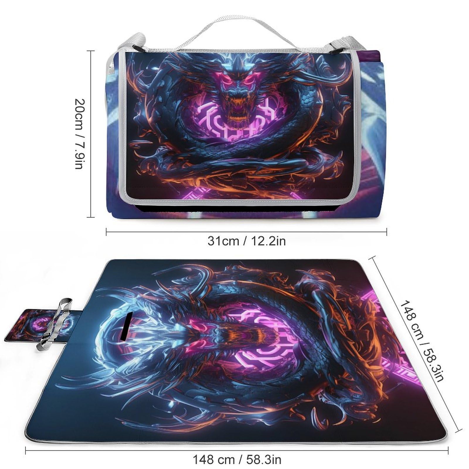 3D Impression Le Loup Couverture Pique Nique Animaux Tapis Pique Nique Tapis Plage Plaid Pique Nique pour Jardin,Nappe, BBQ, Randonnée 148x148cm