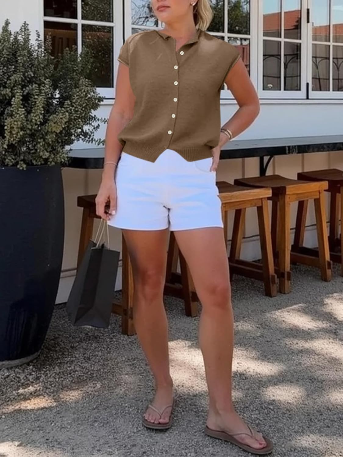 Cicy Bell Womens Cap Sleeve Sweater Vest Lightweight Casual Knit Tank Tops Trendy Crew Neck Button Cardigans - Image 7