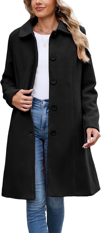 UANEO Womens Wool Blend Coat Single Breasted Peacoat Overcoat with Pocket