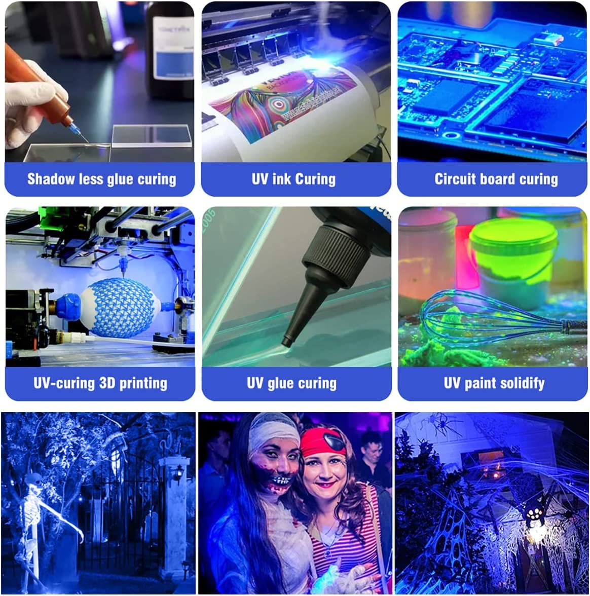 Eleganted Foco UV 30W, UV Luz Negra 365nm Inundación, Foco UV Ultravioleta Luz Fluorescente Lámpara de Escenario para Bar Club DJ Discoteca Fiesta KTV Pinta Corporal Gimnasio Halloween