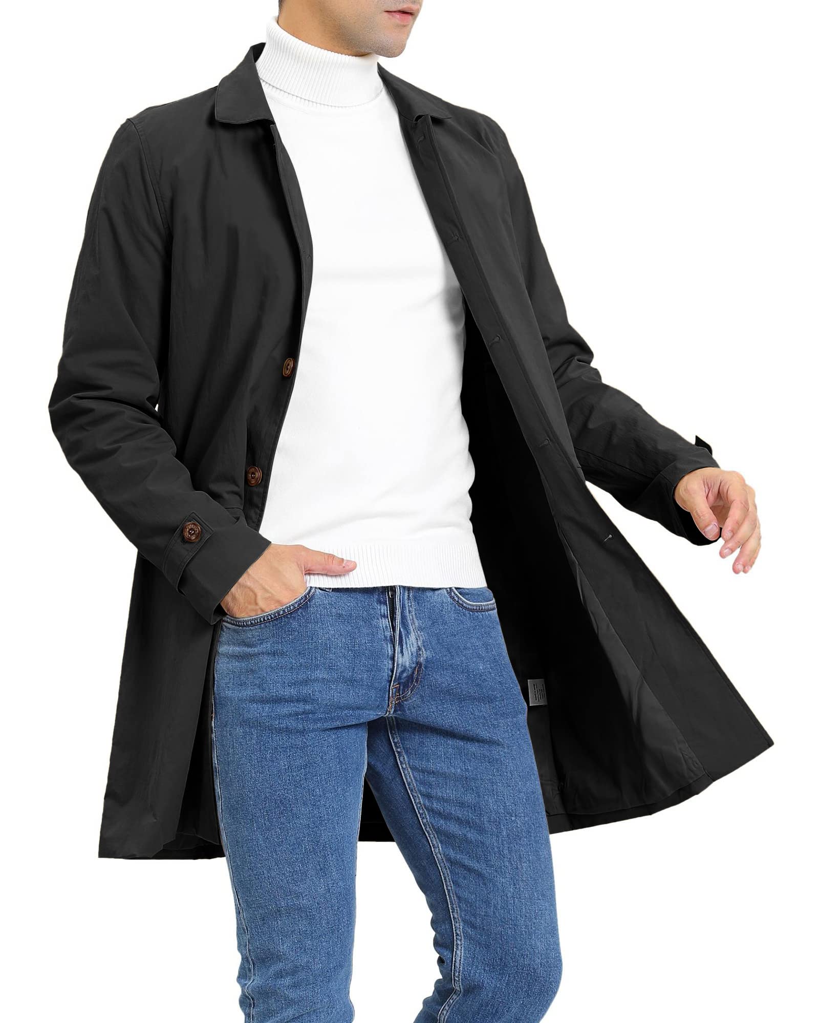 Gabardina para hombre de un solo pecho largo con solapa ligera para otoño e invierno chaqueta de entretiempo