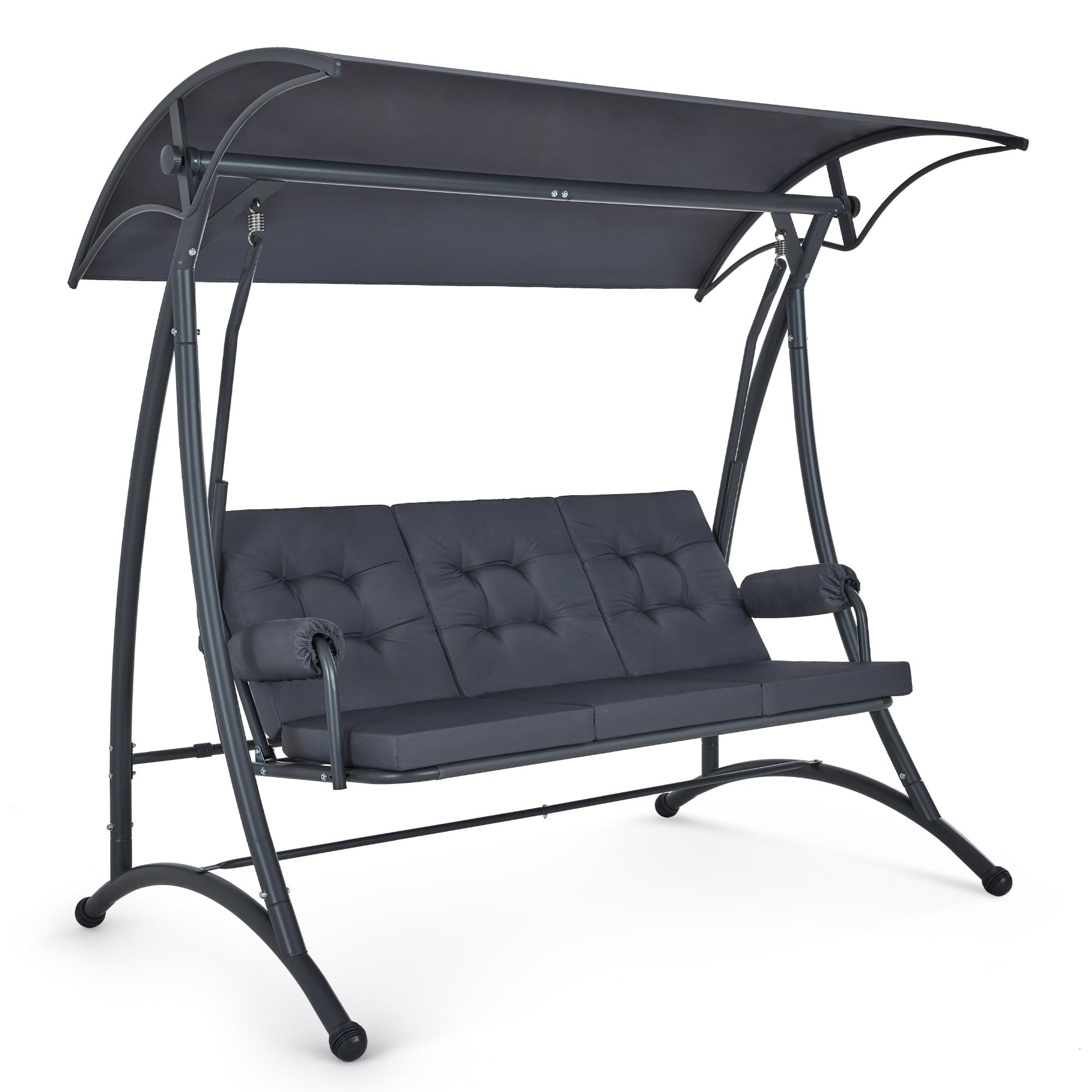 M MCombo 3-Sitzer Hollywoodschaukel mit Liegefunktion, Schaukelbank Outdoor Wetterfest, 3 Extradickem Sitzkissen & Silent-Haken, Gartenschaukel bis 300kg Belastbar, 4025 (grau)