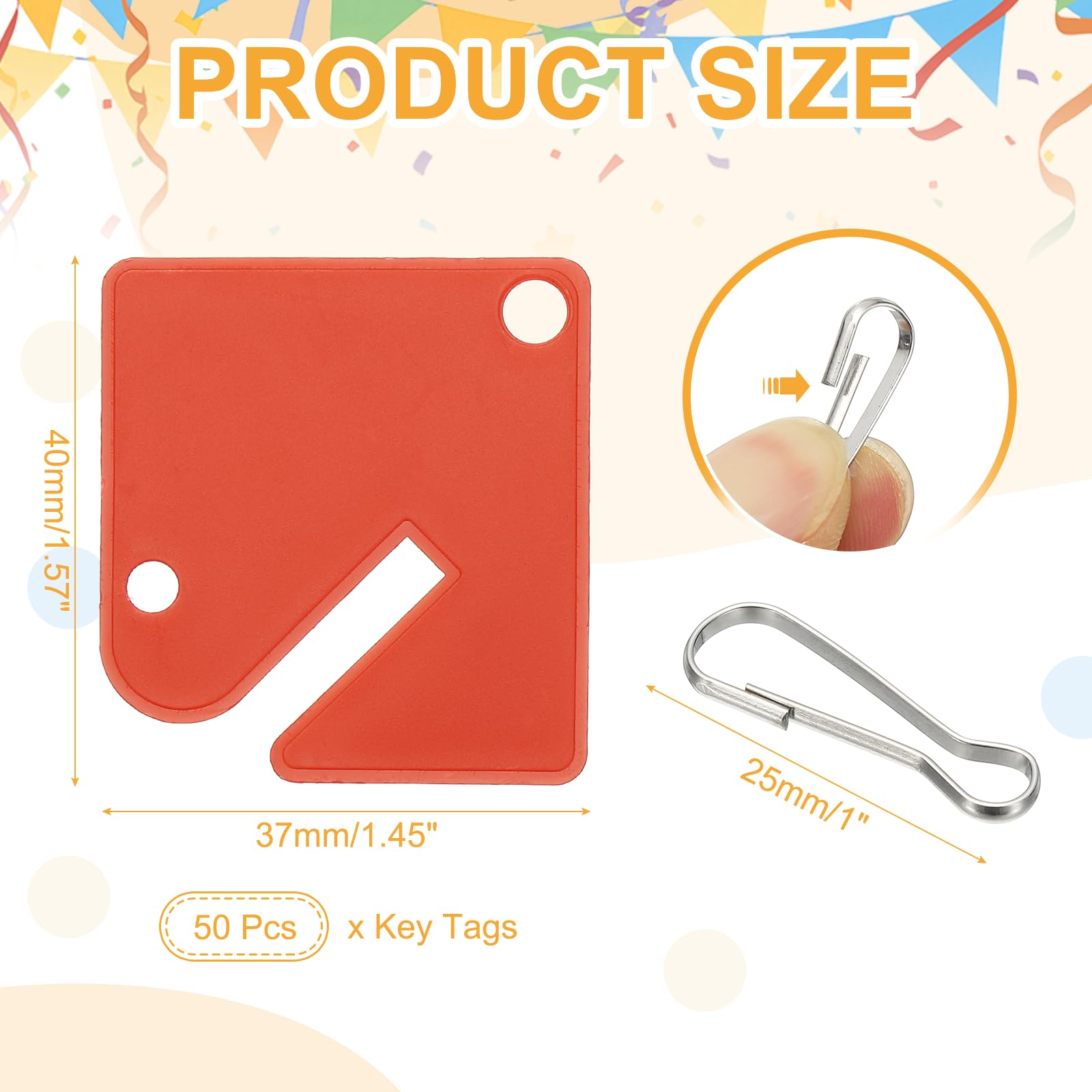 PATIKIL 50 Pcs Key Tags, 1.5" Plastic Hanging Tag Slotted Key Tags Square Blank Writeable Durable with Metal Snap Hooks for Cabinet Boxes Lockers Identifiers Home Garage, Red - Image 2