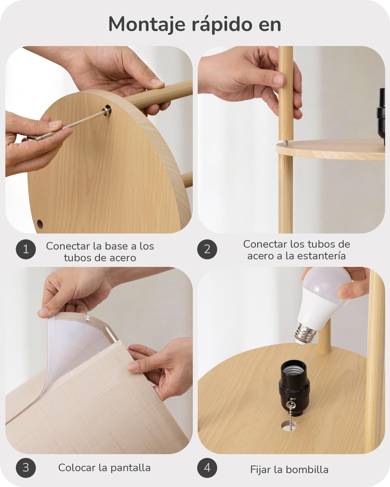 EDISHINE Lámpara de Pie Retro para Salón, Pantalla de Algodón-Lino y Estructura Metálica, Bombilla LED 2700K Incluida, Lámpara E27 para Habitación Infantil, Dormitorio y Rincón de Lectura, Blanco