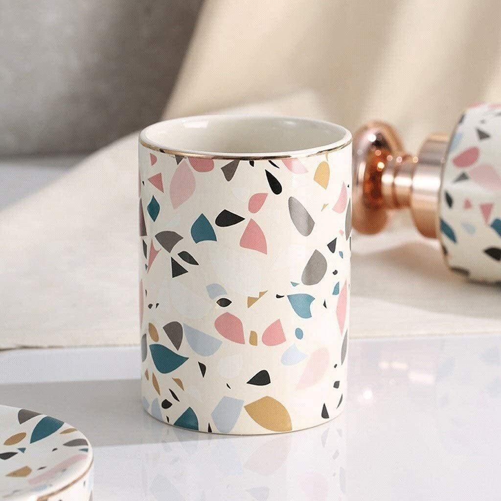 Soap Dispenser Refillable Hand Lotion Dispensers, Soap Dispenser 4 Piece Ceramic Bathroom Accessories Set Marble Rainbow Texture Complete Bath Decor Kit Includes