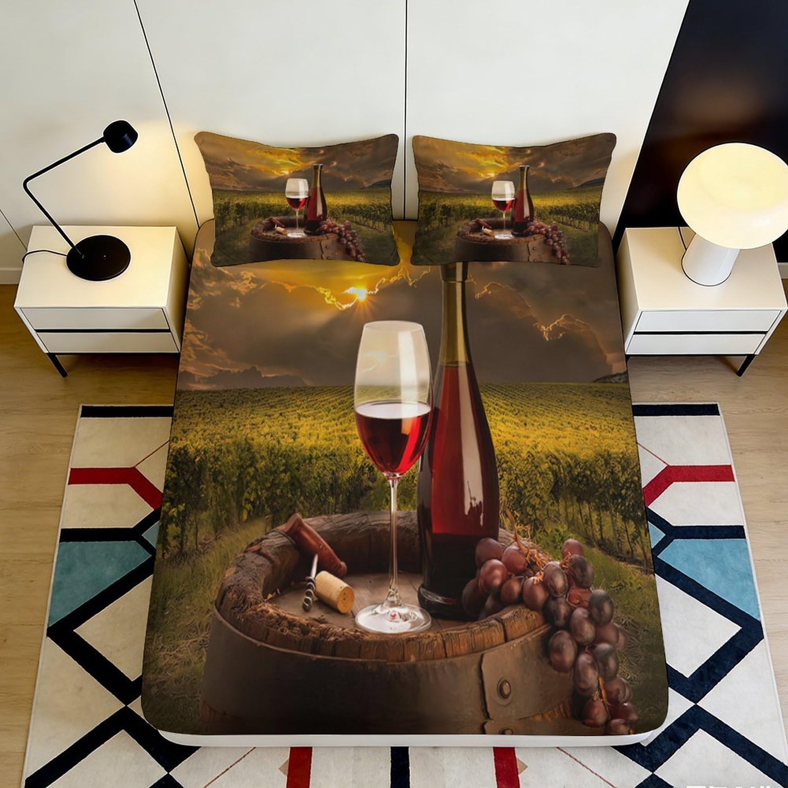 Uxinyoume Style-3 3D Printed Wine Landscape Fitted Sheet Microfiber Soft Bedroom Decor Red Bottle Bed Cover For Home Dorm Mattress Protection 90X200x25cm
