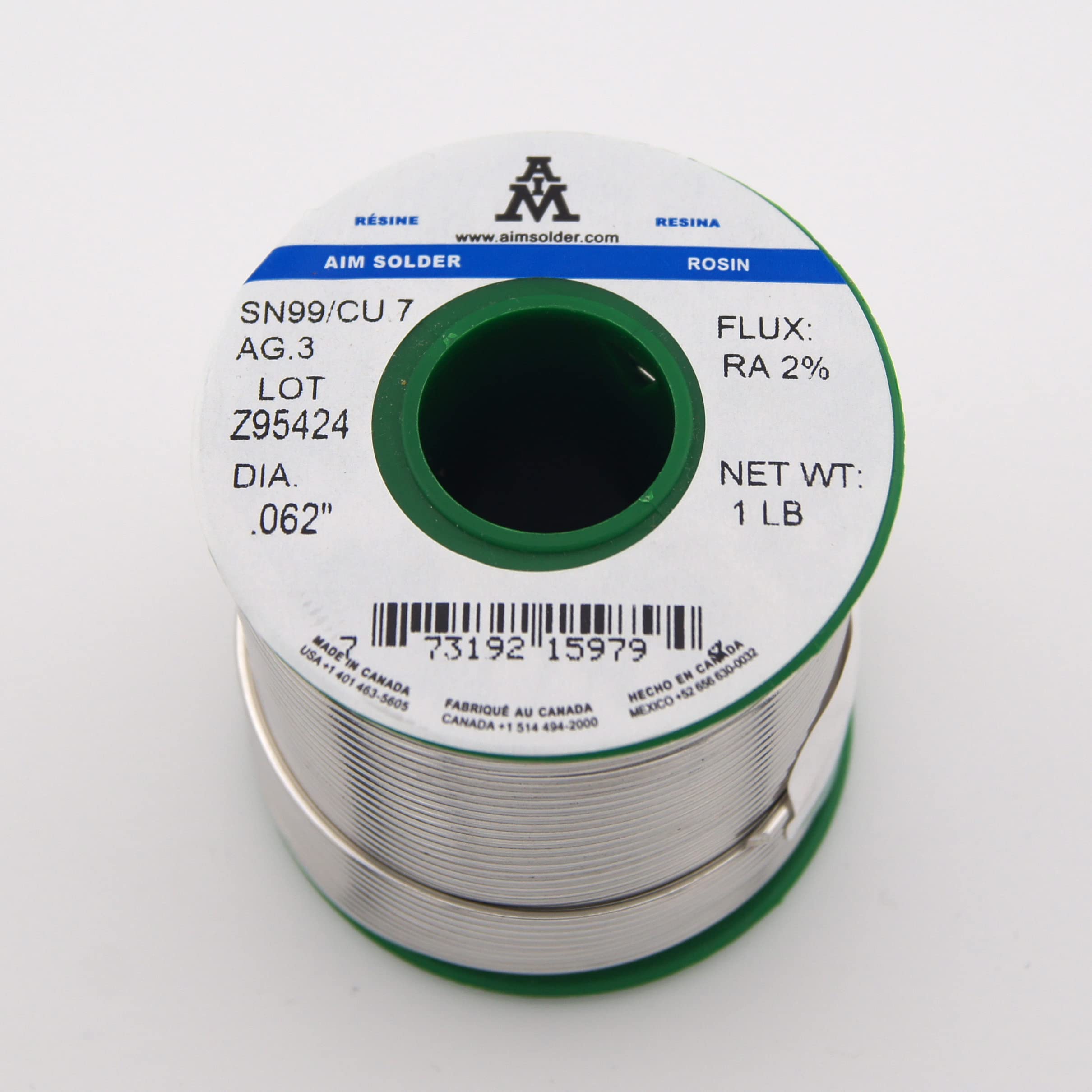 AIMSolder LF Rosin Flux Core 0.062inch Solder Wire Sn99 Ag0.3 Cu0.7 for Electrical Soldering (454g / 1lb)